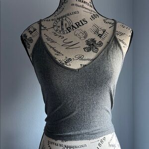 Brandy Melville Heather Gray Ribbed V-Neck Crop Cami